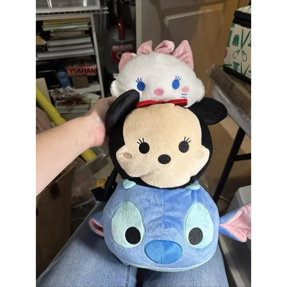Disney Tsum Tsum Plush Backpack Stitch Minnie Mouse Marie Cat NWT 18”